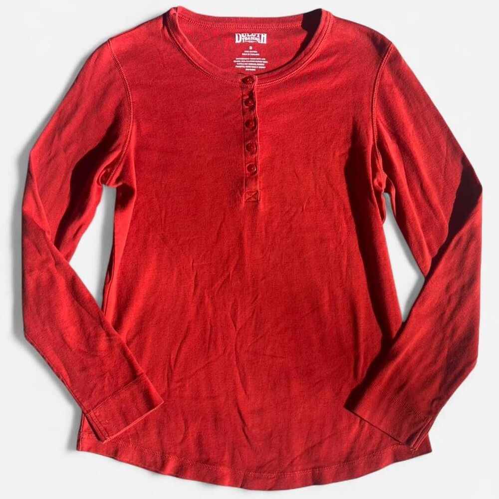 Duluth Trading Company Orange long sleeve Henley shirt thick cotton